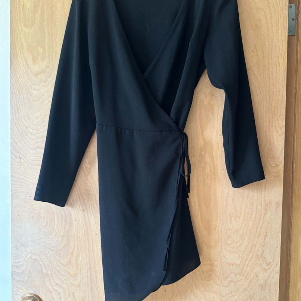 Topshop Black Long Sleeve Wrap Dress